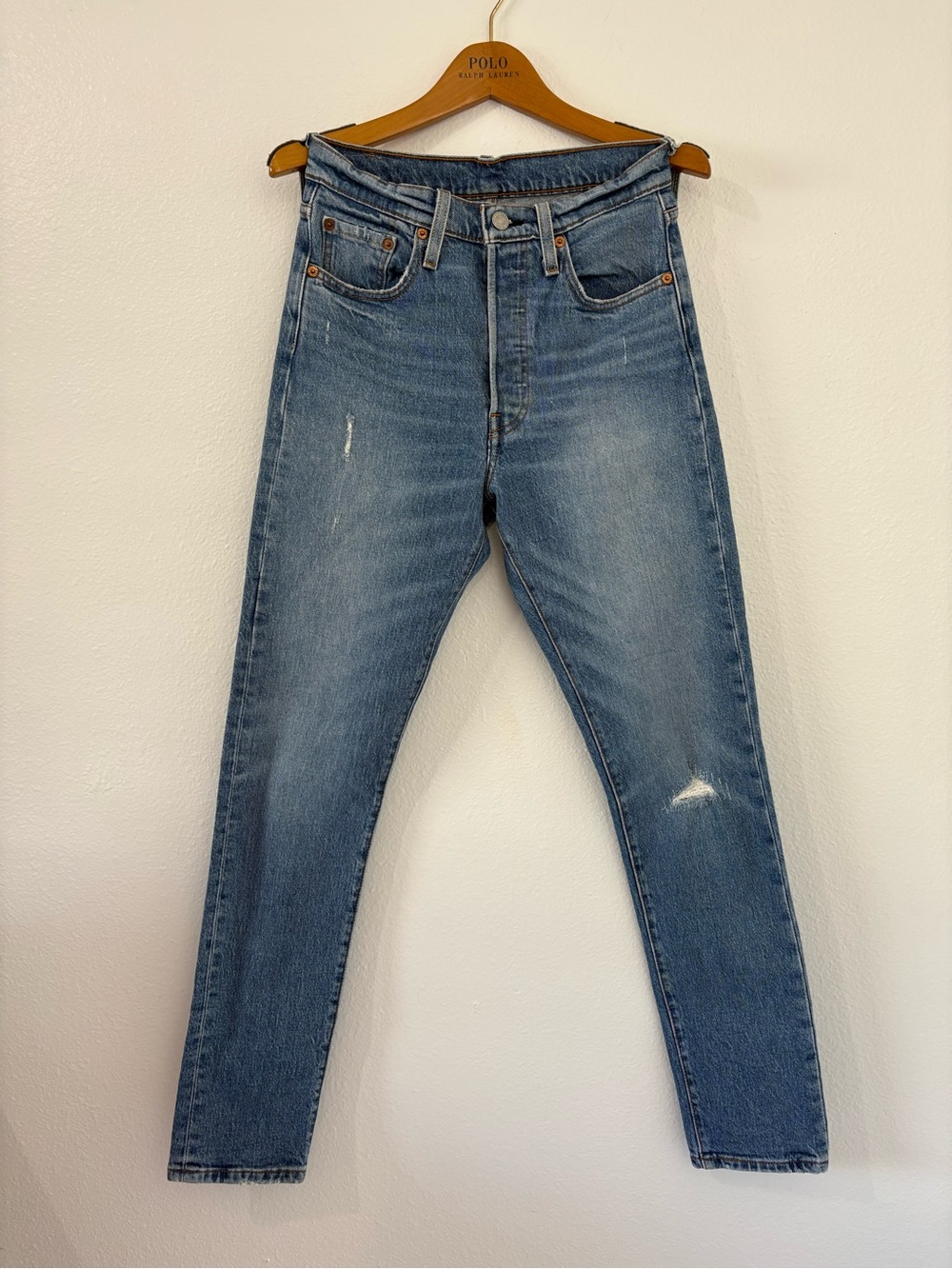 Levi's 501 S Skinny Jeans Medium Wash W25 L30 - Mint Condition (Rare Blank Tab)
